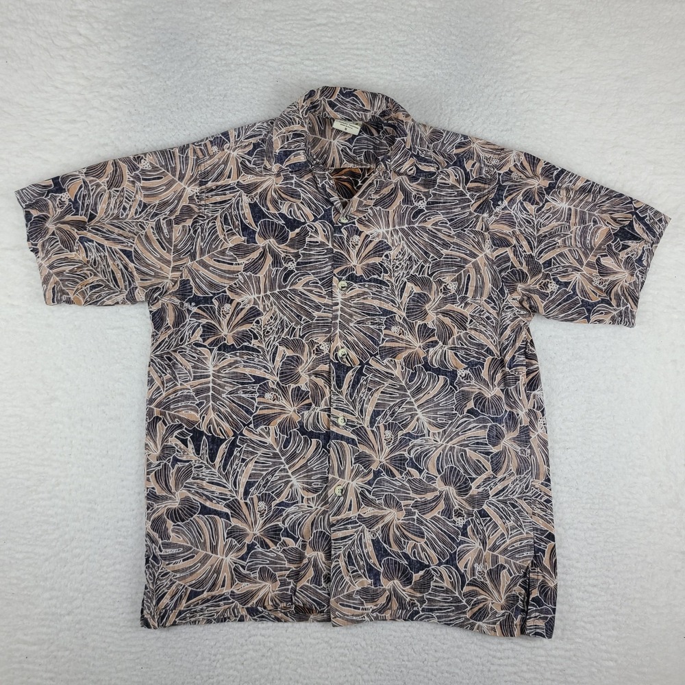 GO Barefoot Shirt Mens Small Blue Floral Casual‎ Hawaiian Button Up USA MADE